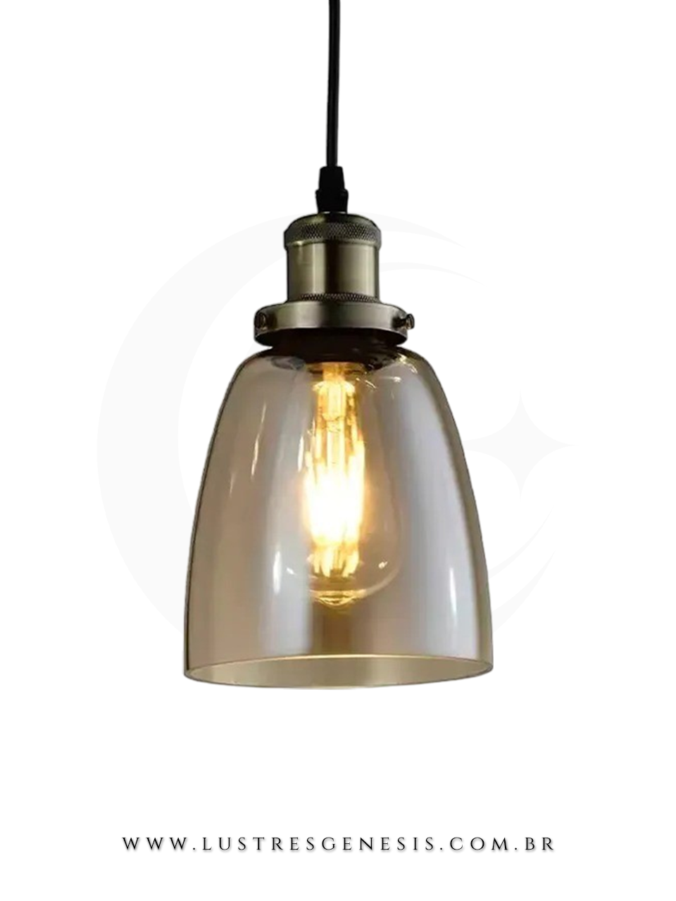 Pendente Retro Industrial Vidro Amber Com Soquete Metal Dourado E27 Ideal Para Bancada de Cozinha Balcao Area Gourmet Lavabo e Cabeceira de Cama